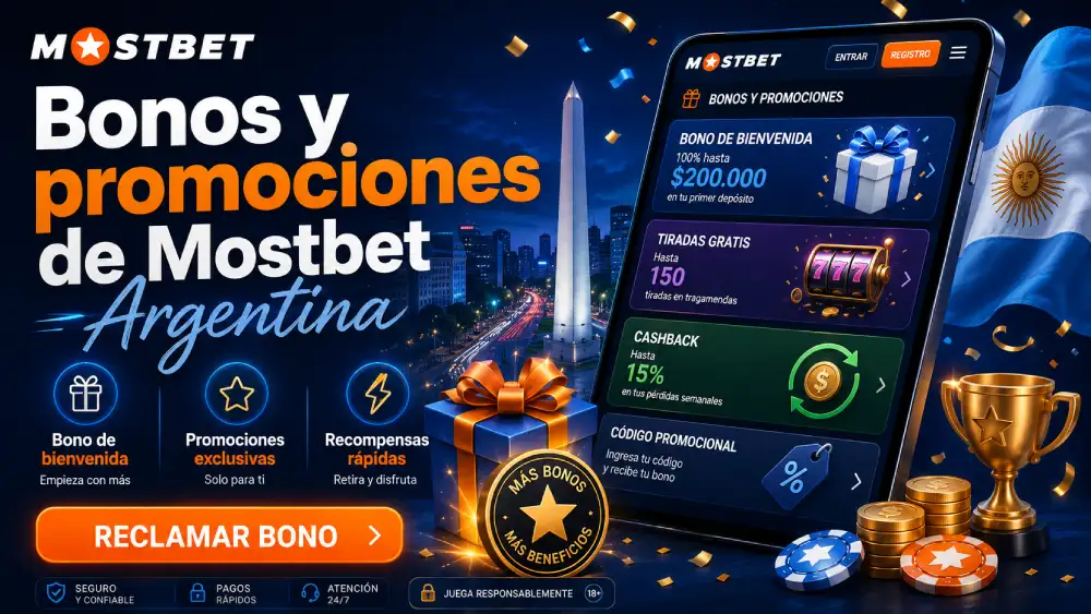 Sección de promociones de Mostbet con bonos activos para casino y apuestas deportivas.