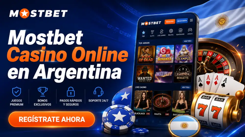 Sección de casino online de Mostbet con tragamonedas y juegos en vivo para Argentina.